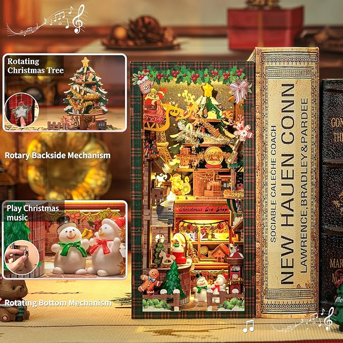 CUTEBEE Christmas Book Nook Kit - DIY Miniature House Dollhouse Kit for Adults, Teens, Booknook Tiny House Bookshelf Decor 3D Wooden Puzzle, Gifts for Family, Friends （Christmas Wish Store）