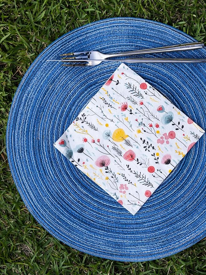 20 pcs Premium Designer Paper Napkins, 3-Ply 6.5x6.5-inches Disposable Decorative Paper Guest White Floral Napkin for Wedding Birthday Anniversary Lunch Dinner Party Baby Shower