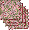 Ridhi Strawberry Pink Hand Block Print Napkins 18" x 18" Set of 4 Reusable Cotton Dinner Napkins for Weddings, Parties & Everyday Dining, Thanksgiving, Christmas, Fall