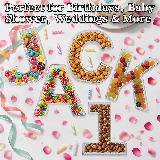 11" Clear Acrylic Letter & Number Charcuterie Tray-Reusable Fillable Alphabet Box for Displaying Candy,Cake,Snacks– Party Dessert Serving Plate for Birthday, Wedding Anniversaries, Baby Shower (H)