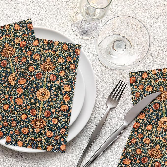 100 Pack William Morris Guest Napkins Vintage Floral Blue Paper Napkins Disposable Paper Hand Towels Dinner Baby Shower Party Supplies Decorative Napkins - 4.3 X 7.8 Inches
