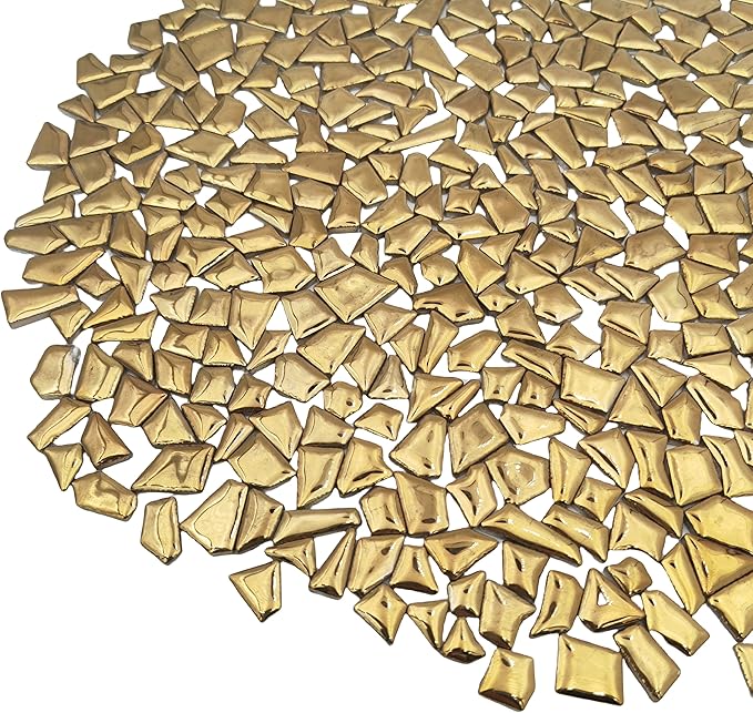 1.1LB Irregular Ceramics Mosaic Tiles, Mosaic Pieces Stones for DIY Mosaic Making Craft Hobby Arts Home Wall Decoration (Gold)