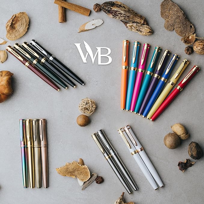 Wordsworth & Black Fountain Pen Set, 18K Gilded Medium Nib, Includes 24 Pack Ink Cartridges, Ink Refill Converter & Gift Box, Gold Finish, Calligraphy, [Orange], Perfect for Men & Women