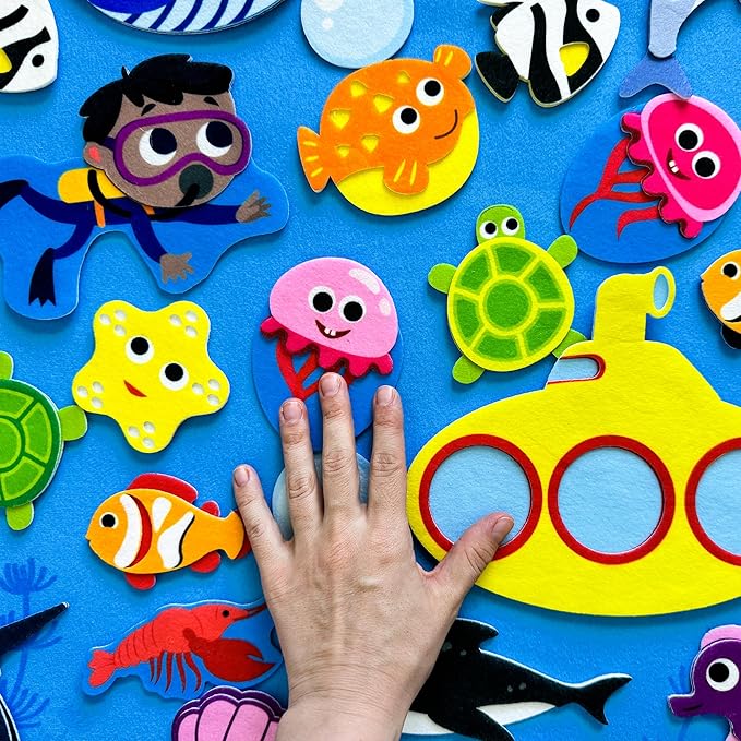 QUOKKA Ocean Felt Board for Toddlers - 70 PCS Double-Thick Felt Board Story Set with Large 41x30 Inch Durable Wall Activity Boards - Ideal for Storytelling Indoor Toddler Activities and Classroom