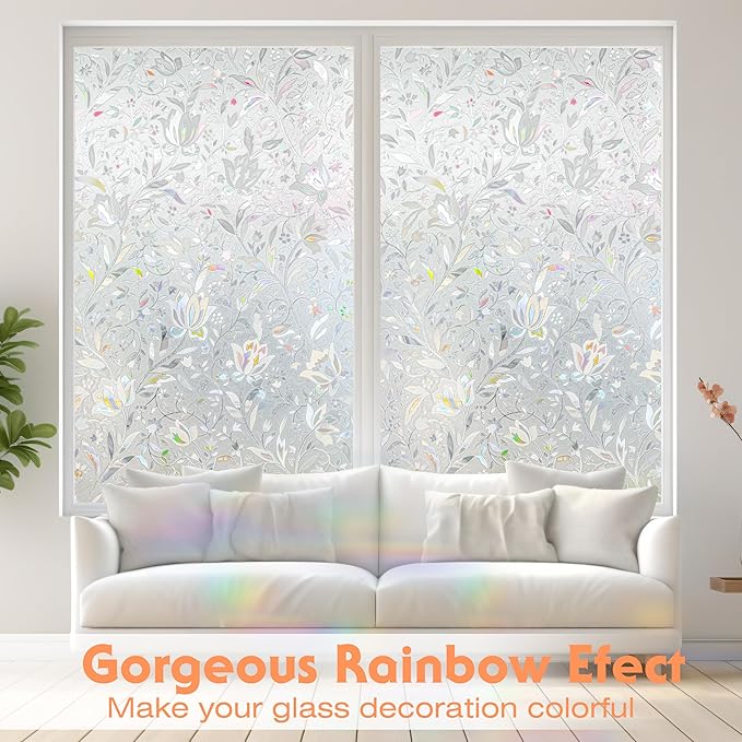 Hilarious Privacy Window Film, Tulip Window Vinyl, Stained Glass Static Stickers, 3D Decorations for Glass Windows, Removable Window Covering, Adhesive-Free Stickers (35.4'' x 78.7'')