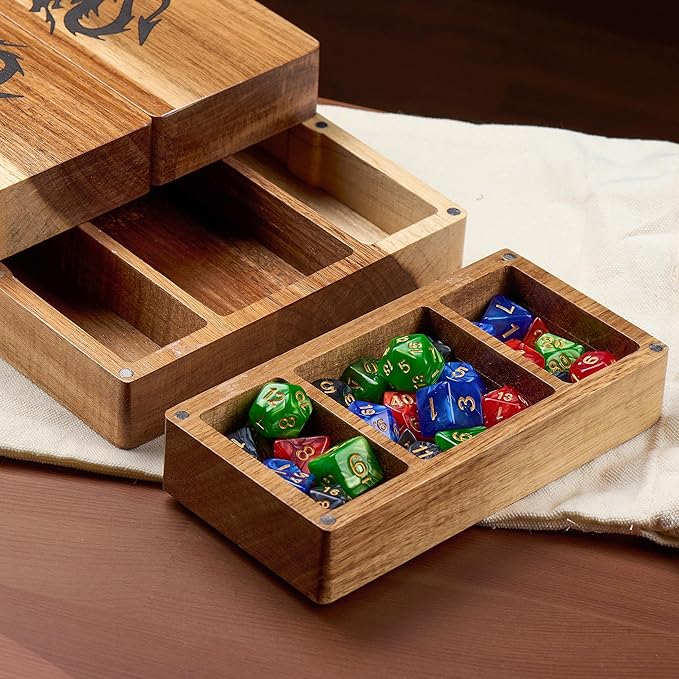 Wooden Magnetic Dice Tower with Tray - Dungeons and Dragons Accessory - Portable Dice Roller for Tabletop RPG - DND Gifts