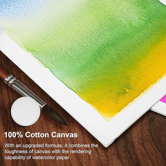 PHOENIX Watercolor Canvas Boards for Painting - 11x14 Inch/6 Pack, 100% Cotton Water Color Canvas Panels, 8 Oz. / 260g White Blank Medium Texture Flat Canvases for Water Based Paints