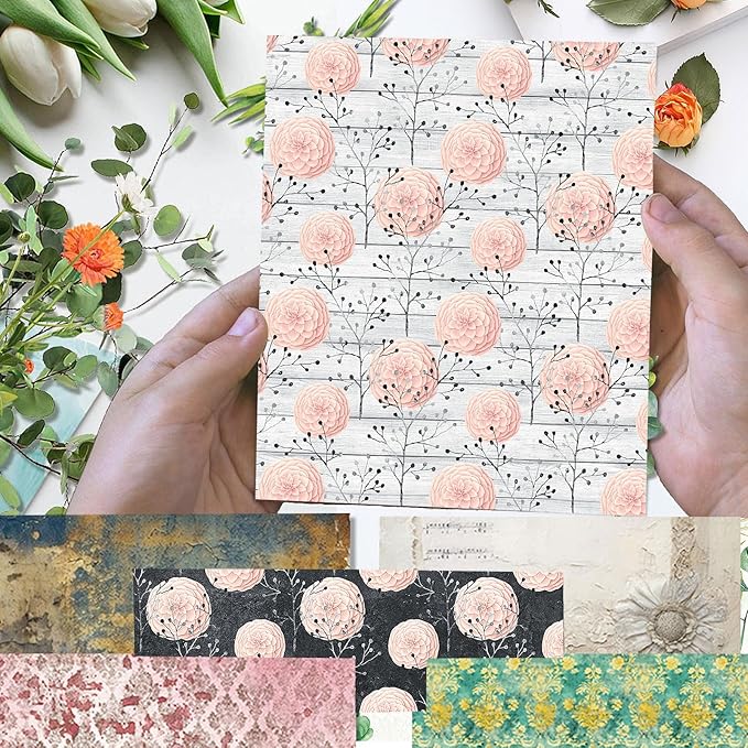 Scrapbook Paper 12x12 inch, 24 Sheets DIY Origami Decorative Craft, Double sided printing, Photo Album Decor Wooden-free Paper for Gift Wrapping Card Making Collage Album Decorative (Pink)