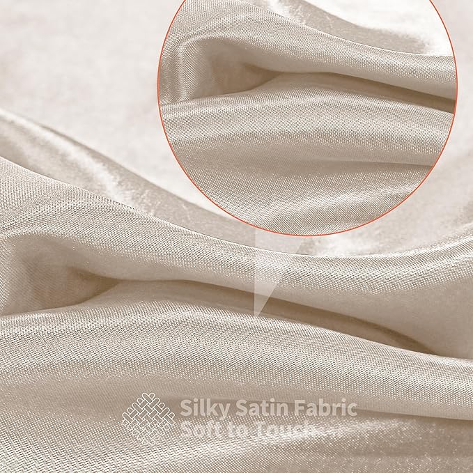 RUDONG M Beige Satin Fabric by The Yard, 1 Yard x 60 Inch Wide Silky Charmeuse Satin Fabric, Soft Satin Fabric for Wedding Decorations, Bridal Dress, Sewing, Accessories, DIY Crafts