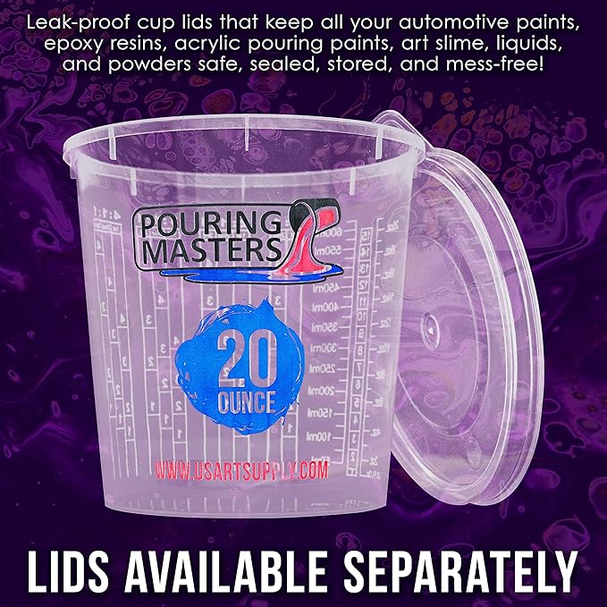 Pouring Masters 20 Ounce (600ml) Graduated Plastic Mixing Cups (Box of 12) - Paint Mixing Cups for Epoxy Resin, Art, Kitchen, Baking - Measurements in OZ and ML, 4 Different Measuring Ratios 1:1
