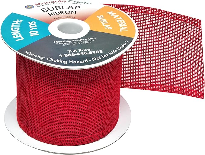 Mandala Crafts Red Burlap Ribbon 3 Inches Wide Jute Ribbons for Crafts - 20 Yds Roll Rustic Burlap Wrap Trim Ribbons for Wreaths Bows Wedding Party Decoration