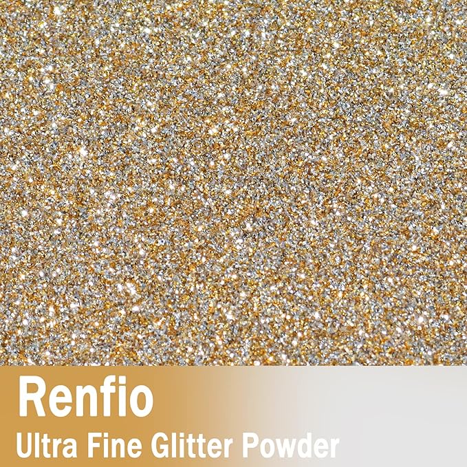 Renfio Ultra Fine Glitter Powder Metallic Resin Glitter 2.11 Oz (60g) PET Flakes Crafts Sequins 1/128" 0.008" 0.2mm Epoxy Chips Flakes for Tumblers Slime Decoration - Gold & Silver