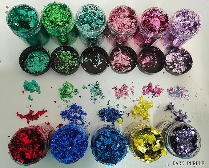 Gilding Flakes,Gold Foil Flakes for Resin,Blue Red Purple Pink Metallic Foil Flakes for Resin Jewelry Making,Nails,Painting Art,Crafts and Slime (Dark Purple)