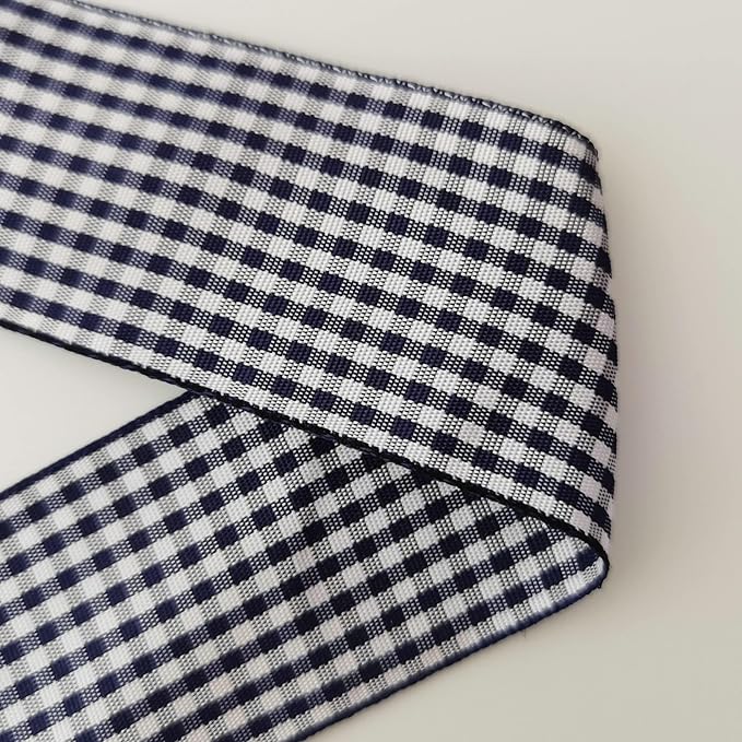 1.5 Inch Blue and White Woven Edge 100% Polyester Gingham Ribbon 25 Yards Each Roll (1-1/2", Blue)