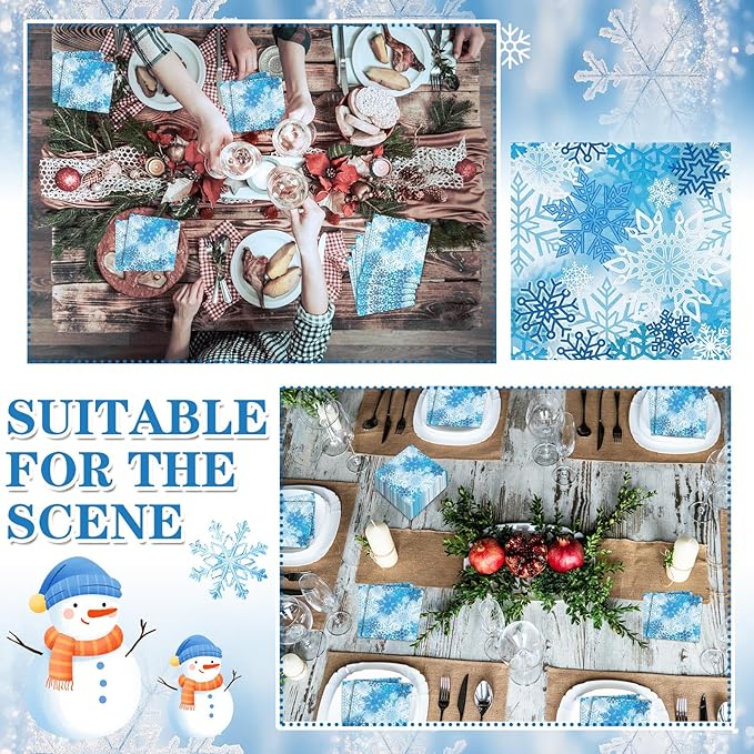 60 Pcs Winter Snowflake Cocktail Paper Napkins 6.5 x 6.5 Inches Disposable Paper Napkins Dessert Beverage Napkin for Decoupage Luncheon Napkin for Party Wedding Birthday Party