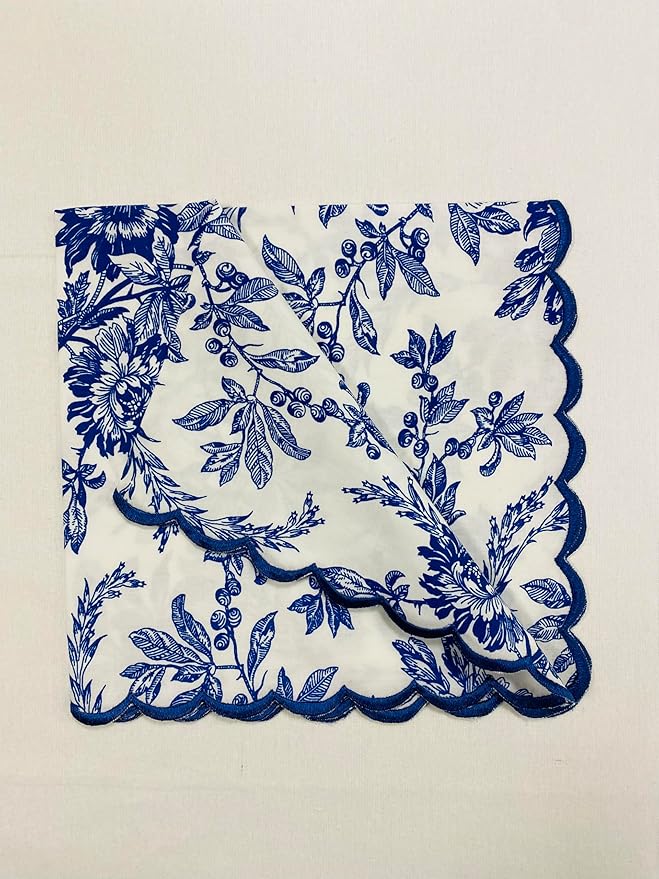 Ridhi Incremental Blue Hand Block Print Napkins 18" x 18" Set of 4 Reusable Cotton Dinner Napkins for Weddings, Parties & Everyday Dining, Thanksgiving, Christmas, Fall