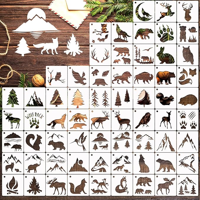 Small Stencils for Painting on Wood Reusable, 3 Inch Reusable Stencil for Craft Ornament Paint Template Stencils for Wall Card Rock Wood Signs Coasters Canvas Home Decor (Animal Wildlife)