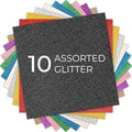 HTVRONT Glitter HTV Heat Transfer Vinyl Bundle: 10 Pack 12"x12" Iron on Vinyl for T-Shirt (1 PTFE Sheet Included), PU HTV Easy to Cut & Weed for Heat Design