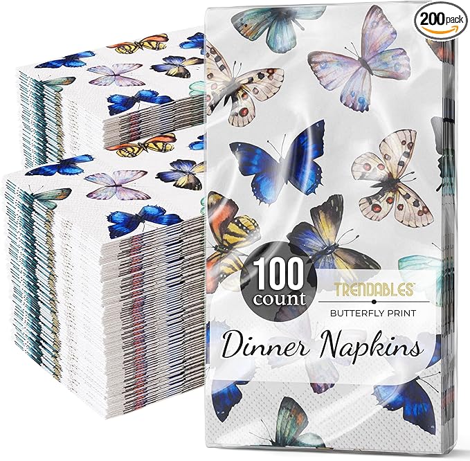 Trendables Butterfly Napkins for decoupage 100 Pcs 3 Ply Butterfly paper napkins decorative Guest Towels Disposable Bathroom, For Tea Party Decorations, Dinners & Weddings