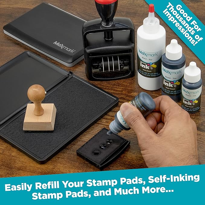 MaxMark Premium Refill Ink for self Inking Stamps and Stamp Pads, Light Blue Color - 1 oz.