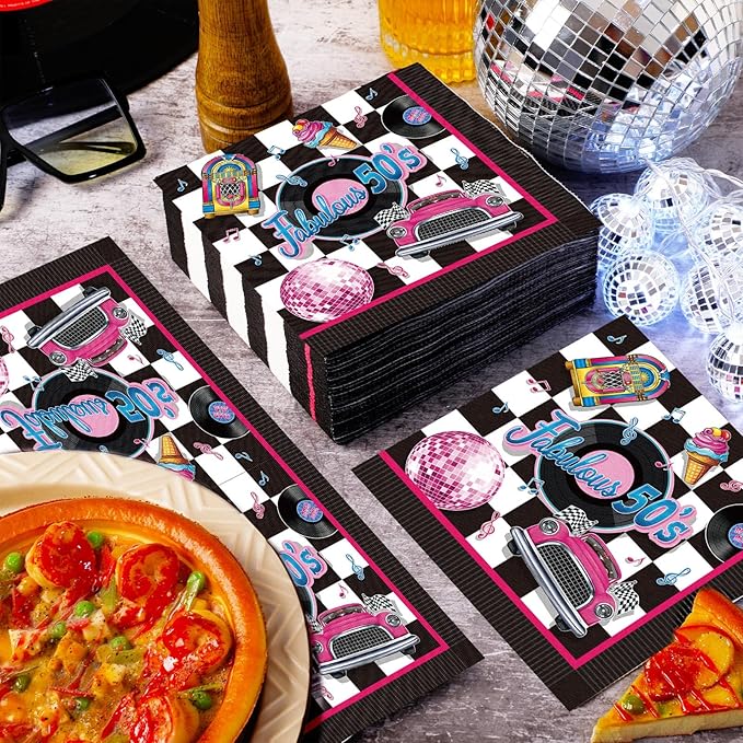60 Pcs 50s Cocktail Paper Napkins 6.5 x 6.5 Inches Disposable Paper Napkins Dessert Beverage Napkin for Decoupage Luncheon Napkin for Party Wedding Birthday Party