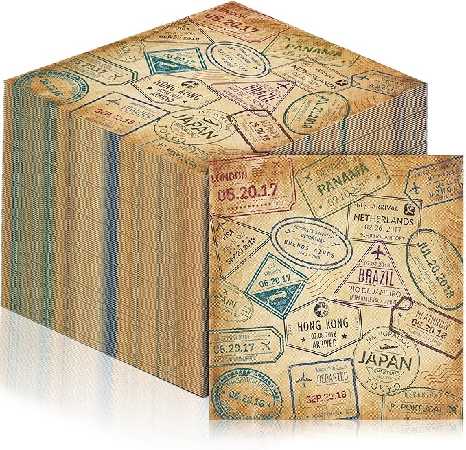60 Pcs World Travel Cocktail Paper Napkins 6.5 x 6.5 Inches Disposable Paper Napkins Dessert Beverage Tissue for Decoupage Luncheon Tissue for Theme Party Wedding Birthday Party