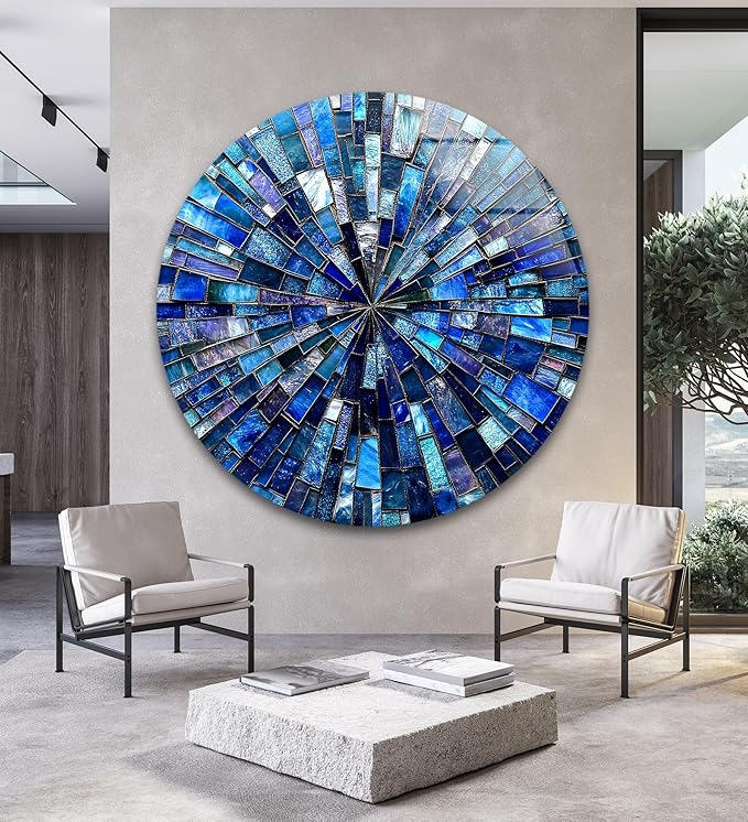 My Photostation.com 20''(50cm) Diameter Radiant Mosaic Burst Round Glass Wall Art Tempered Glass Printing Wall Decor Large Wall Art Wall Hangings