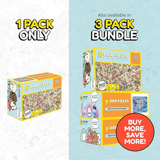 Odd Pieces Jigsaw Puzzles 1000 Pieces - Magic Mystery Story Secret Ending Puzzle - Perfect Game Night for Adults & Kids - Cartoon City Building Theme Sci-Fi (Turbo 3000)