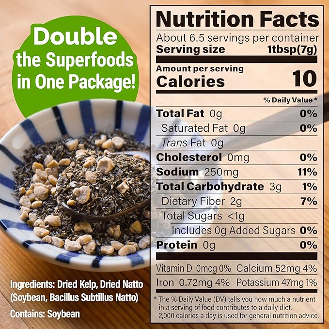 YAMASAN KYOTO UJI Japanese Natto and Kombu Mix, Tasty and Healthy, Freeze-Dried Natto and Dried Kelp, 2 Superfoods in 1, Quick and Easy Rehydration, Vegan, Non-GMO, All-Natural, Made in Japan, 1.5oz(45g)