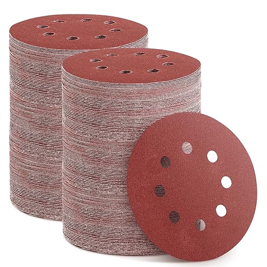 300pcs Sanding Discs Set, 5-Inch 8-Hole Sandpaper, Including 60,80,100,120,150,180,240,320,400,600 Grit for Woodworking or Automotive
