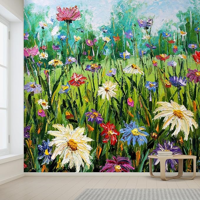 wall26 Wall Sticker/Wall Mural Wildflower Abstract, Not Peel and Stick, Non-Woven Wallpaper Decorative for Bedroom, Living Room, Office - 96x120 inches