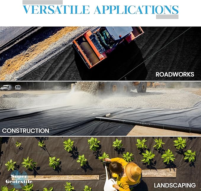 Woven Geotextile Fabric for Driveway and Road Stabilization, Construction Underlayment, Erosion Control, Commercial Grade 50 Year for Gravel Roads and Pavers (17.5x60) Ships Folded