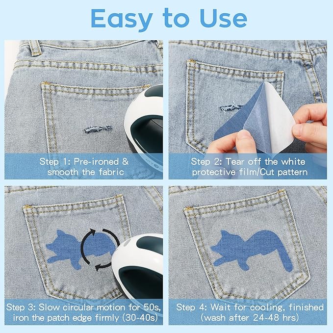 HTVRONT Iron on Patches for Clothing Repair, Cotton Patches Iron on, Blue Repair Decorating Kit 20 Pieces Iron on Patch Size 3" by 4-1/4" (7.5 cm x 11 cm)