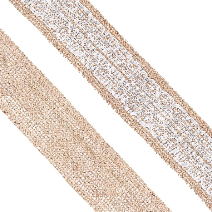 Mandala Crafts Burlap and Lace Ribbon 1.5 Inches Wide Jute Ribbons for Crafts - 20 Yds Roll Rustic Burlap Wrap Trim Ribbons for Wreaths Bows Wedding Party