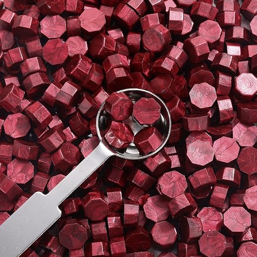 Yoption 360Pcs Burgundy Sealing Wax Beads with 2 Spoons and 4 Tea Candles for Wax Seal Stamps, Cards, Wedding Invitations, Wine Packaging, Gift Wrap, Envelopes