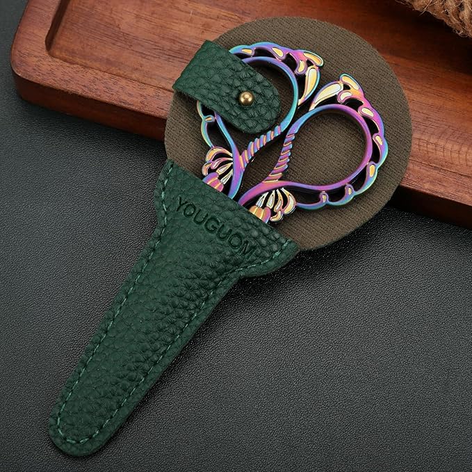 Embroidery Scissors W/Cover Sharp Tip Sewing Crafting Scissor for Needlework Threading Craft Artwork DIY Tools, Vintage Rainbow Mini Shears