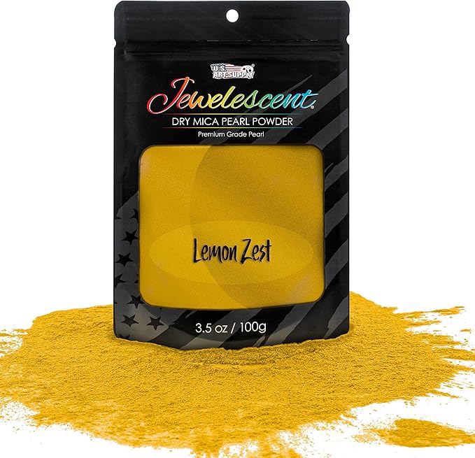 U.S. Art Supply Jewelescent Mica Pearl Pigment Powder, Lemon Zest 3.5 oz (100g) Pouch - Cosmetic Grade, Epoxy Resin Color Pigment, Mica Powder for Resin, Soap, Slime, Candle Dye, Art
