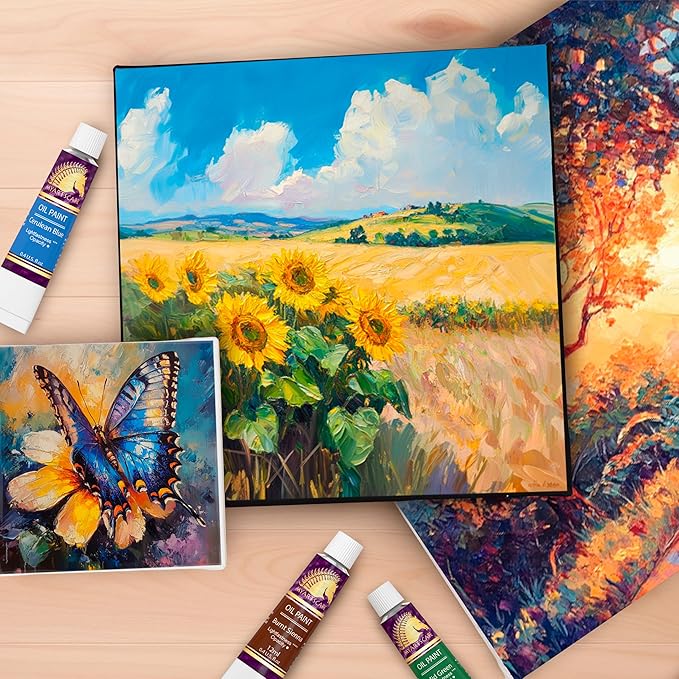 MyArtscape Oil Paint Set - 12ml x 24 Tubes - Lightfast - Heavy Body - Oil-based Colors - Great Pigment Load - Artist Quality Painting Supplies - Professional Craft Paints