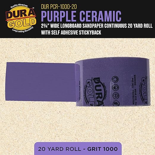 Dura-Gold Premium 1000 Grit PSA Purple Film Ceramic Longboard Sandpaper, 2-3/4" Wide Continuous 20 Yard Roll - Self Adhesive Stickyback for Auto & Wood Air File Long Board Sanders, Hand Sanding Blocks