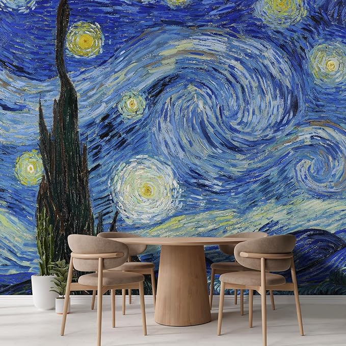 wall26 Starry Night by Vincent Van Gogh Dutch Impressionism 20th Century Artist Peel and Stick Large Wall Mural, Removable Wallpaper, Home Decor - 96x120 inches