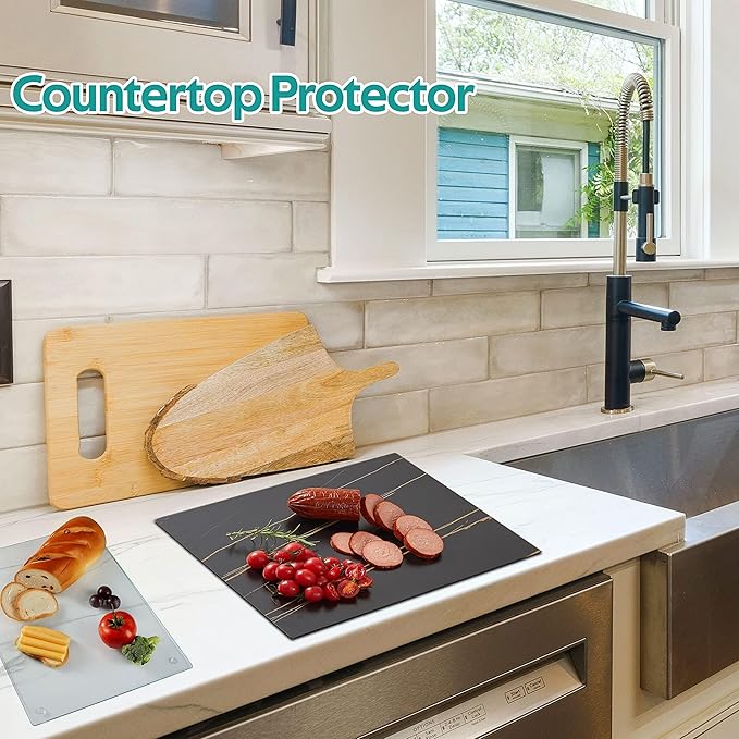 Murrey Home Glass Cutting Board for Kitchen Counter, Tempered Glass Chopping Boards Dishwasher Safe, Small Clear Countertop Tray, Scratch Resistant, Heat Resistant, Non Toxic, White Marble, 20"x16"