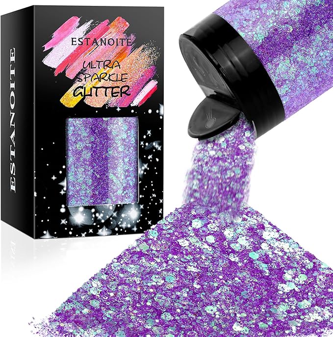 Iridescent Chunky Glitter, 5.64oz/160g Extra Fine Glitter Powder Mixed Chunky PET Flake, Holographic Sequins Bulk for Nail Art, Crafts Painting Festival Decor Slime Tumbler Candle (Purple)