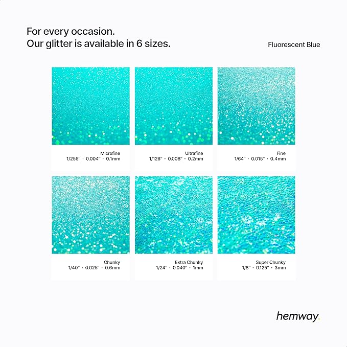 Hemway Polyurethane & Epoxy Resin Glitter 100g / 3.5oz Metallic Crystal Flake Additive for Flooring Jewelry Tumblers Glass Pigment - Extra Chunky (1/24" 0.040" 1mm) - Fluorescent Blue
