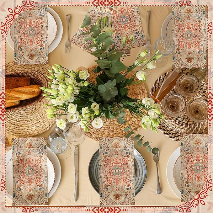 Yeaqee 100 Pcs Vintage Boho Napkins Paper Guest Towels 2 Ply Decoupage Napkins Disposable Decorative Hand Towel for Bathroom Kitchen Fall Wedding Party Dinner(Orange and Blue)
