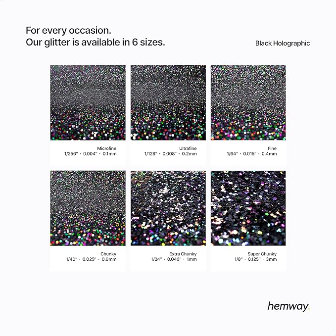 Hemway Glitter for Resin 100g Black Holographic Metallic Crystals for Epoxy Craft Super Chunky Flakes Tumblers Wax Melt