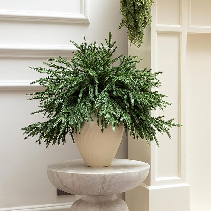 12 Pcs Artificial Norfolk Pine Branches - 18" Realistic Faux Christmas Greenery Stems Fake Evergreen Cedar Picks Winter Greens for Vase DIY Crafts Garland Wreath Indoor Outdoor Holiday Decor