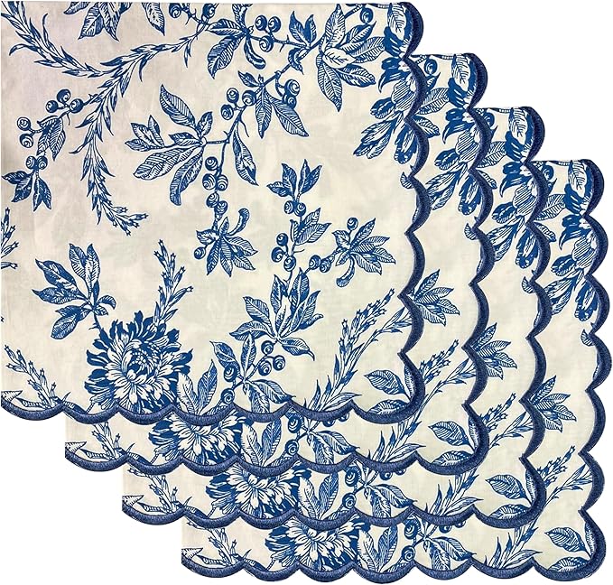 Ridhi Incremental Blue Hand Block Print Napkins 18" x 18" Set of 4 Reusable Cotton Dinner Napkins for Weddings, Parties & Everyday Dining, Thanksgiving, Christmas, Fall