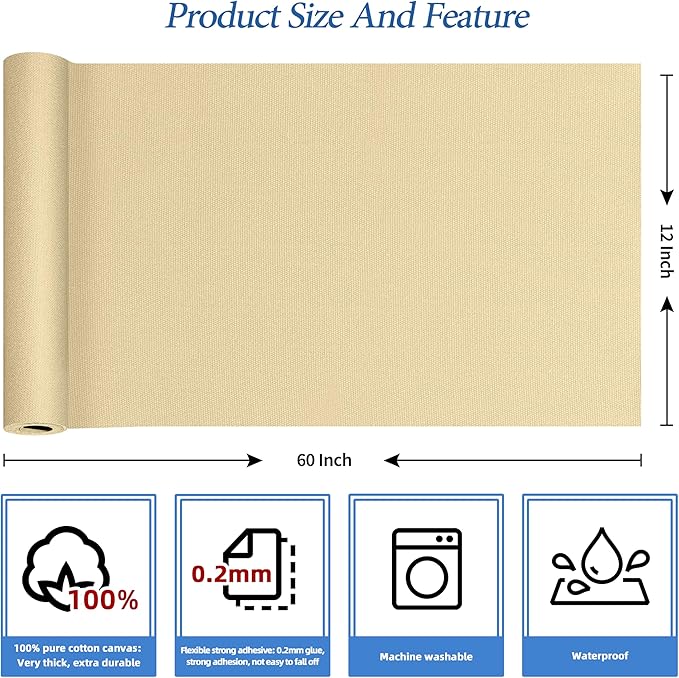 KING MOUNTAIN Canvas Iron on Patch,12"×60",Waterproof 100% Cotton Fabric Repair Patch,Used for Various Sofa,Tent,Clothes,Seats,Suitcases (Camel,Waterproof)