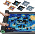 Lwoeo Jigsaw Puzzle Mat Roll Up, Black Rubber 53.3” x 35” Smooth Top Saver Pad Up to 3000 Pieces，Large Puzzle Matt Rollup with 6 Sorting Trays & 1 Storage Bag for Sorting Table, Board, Frame Mats