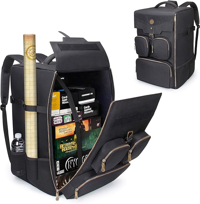 ENHANCE Board Game Backpack - Reinforced Rigid Board Game Storage with Padded Shoulder Straps, Carrying Handle, and Accessories Pockets for Dice, Cards, More - Fits and Protects Tabletop Adventures